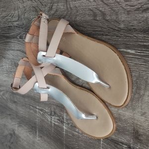 Mercanti Fiorentini Italy Metallic T Strap Leather Strappy Sandals Size 6